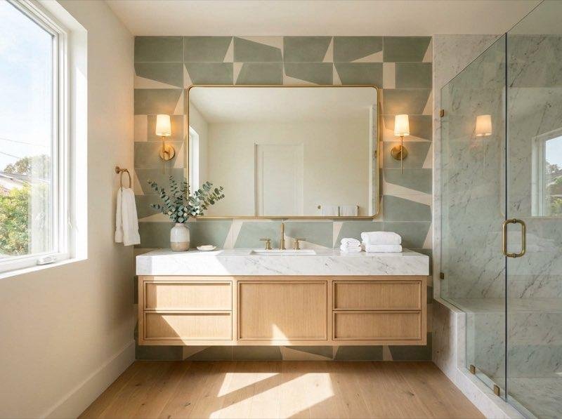 Spa bathroom design concept with walk-in shower and freestanding tub